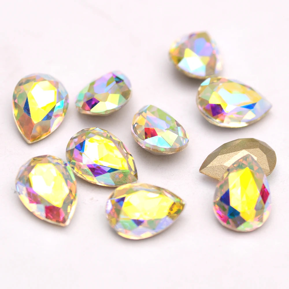 Peris Gems Crystal AB 10pcs 6x8mm Pear Glitter Crystal Nail Charms Rhinestone Colorful 3D Jewelry Making Beads DIY Nail Art Accessories SHEIN Amazon Temu