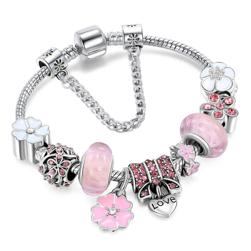 Peris Gems Crystal Beads Vintage Silver Color Charm Bracelets SHEIN Amazon Temu