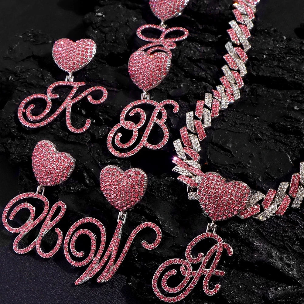 Peris Gems  Cursive A-Z Initial Letter Pink Diamond Cuban Bracelet for Women SHEIN Amazon Temu