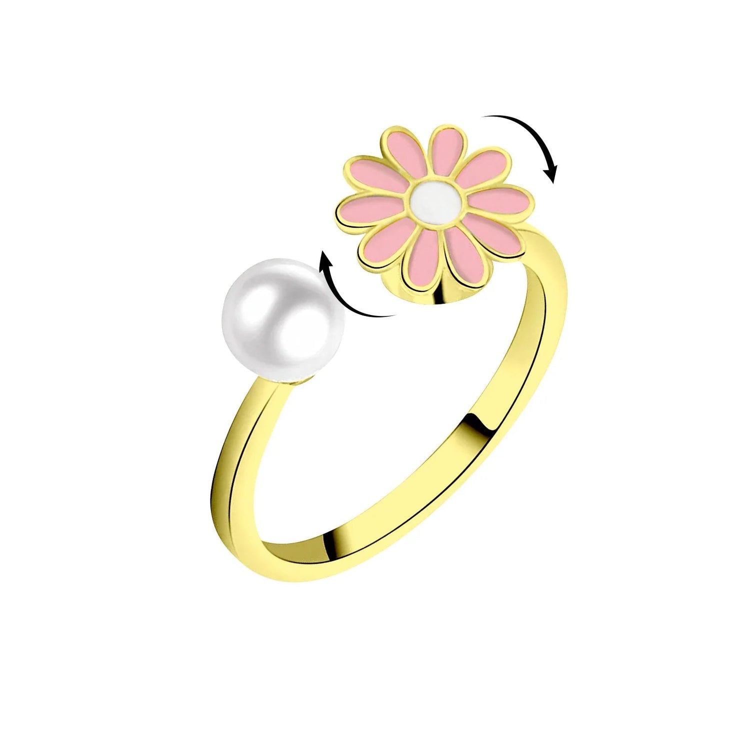 Peris Gems Daisy Pink-Gold / resizable 10mm Anxiety Rings For Women Y2k Jewelry Rings Butterfly Daisy Bead Anti Stress Fidget Spinner Rings For Teens 2024 Aesthetic SHEIN Amazon Temu
