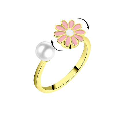 Peris Gems Daisy Pink-Gold / resizable 10mm Anxiety Rings For Women Y2k Jewelry Rings Butterfly Daisy Bead Anti Stress Fidget Spinner Rings For Teens 2024 Aesthetic SHEIN Amazon Temu