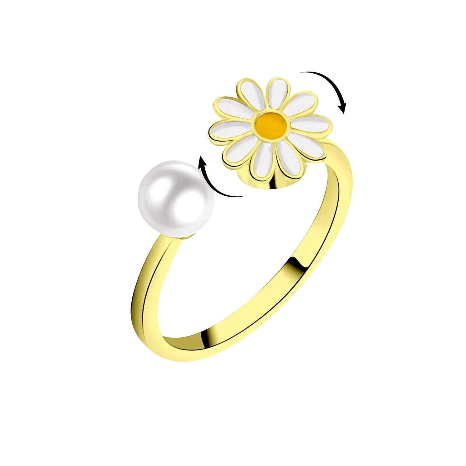 Peris Gems Daisy White-Gold / resizable 10mm Anxiety Rings For Women Y2k Jewelry Rings Butterfly Daisy Bead Anti Stress Fidget Spinner Rings For Teens 2024 Aesthetic SHEIN Amazon Temu