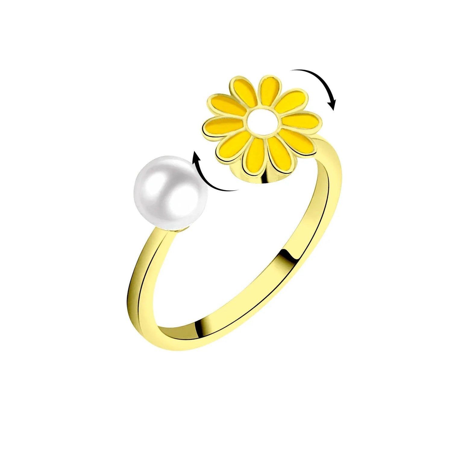 Peris Gems Daisy Yellow-Gold / resizable 10mm Anxiety Rings For Women Y2k Jewelry Rings Butterfly Daisy Bead Anti Stress Fidget Spinner Rings For Teens 2024 Aesthetic SHEIN Amazon Temu
