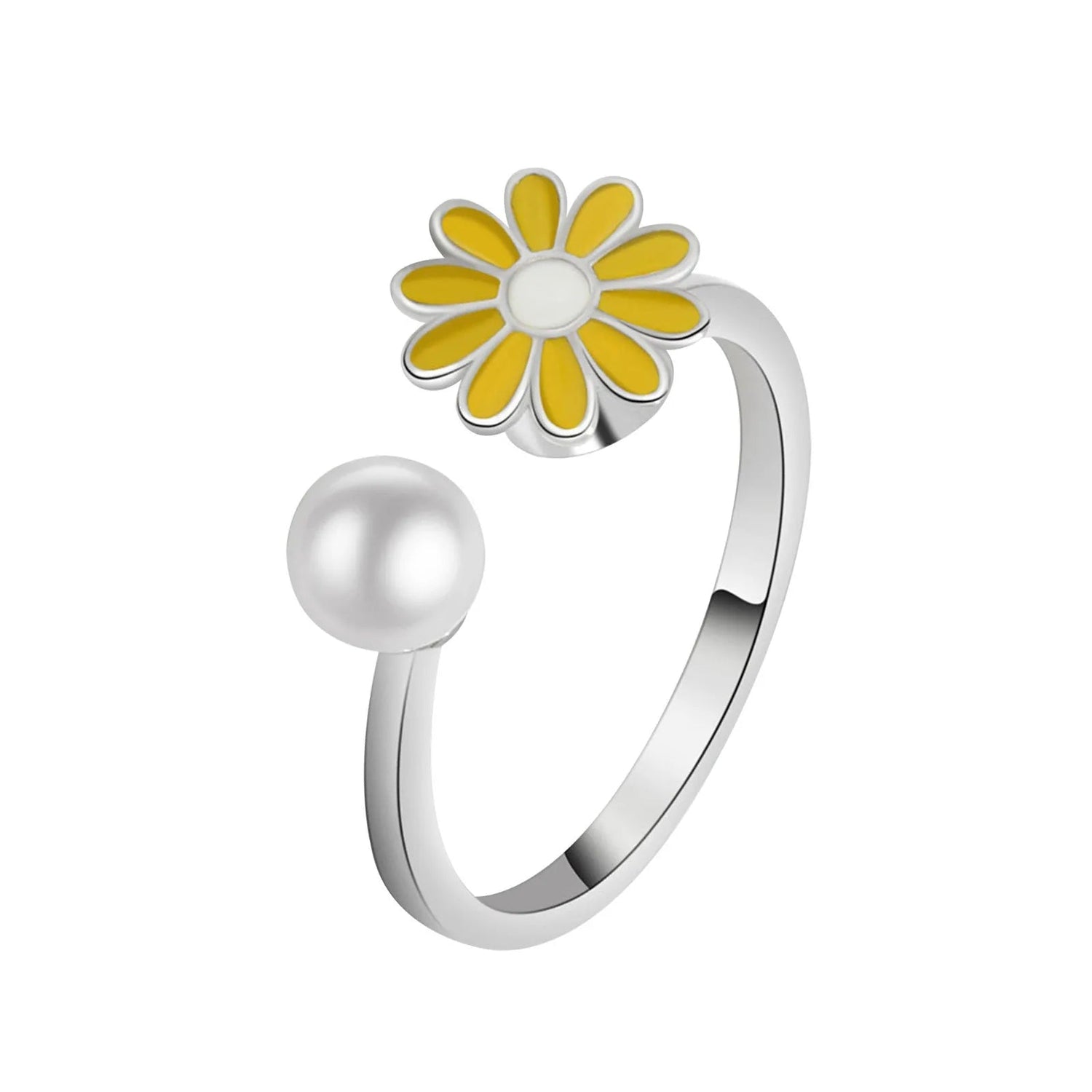 Peris Gems Daisy Yellow-silver / resizable 10mm Anxiety Rings For Women Y2k Jewelry Rings Butterfly Daisy Bead Anti Stress Fidget Spinner Rings For Teens 2024 Aesthetic SHEIN Amazon Temu