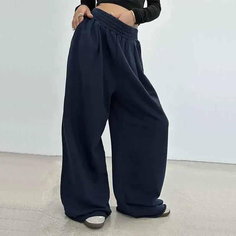 Peris Gems Dark Blue / M 100% Cotton Loose Wide Leg Pants Women Fall Fashion Japanese High Waist Drawstring Casual Sweatpants Y2K Hip Hop Streetwear New SHEIN Amazon Temu