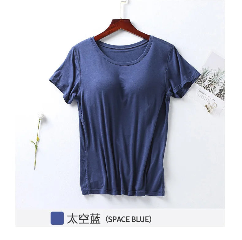 Peris Gems Dark blue / M 100% Cotton Round Neck Loose Fitting T-shirt For Women 2023 With Bra, Short Sleeved T-shirt, Plain Top, High-quality T-shirt SHEIN Amazon Temu