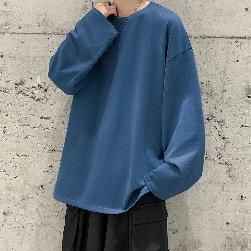 Peris Gems  Dark Blue / S 100% Cotton Sweatshirt for Men: Harajuku Plain Streetwear SHEIN Amazon Temu