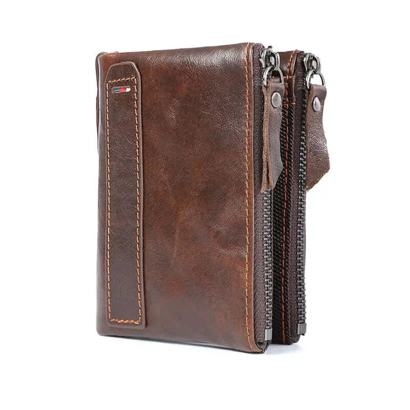 Peris Gems  Dark Coffee 100% Genuine Leather Men Wallet Small Zipper Pocket Men Wallets Portomonee Male Short Coin Purse Brand Perse Carteira For Rfid SHEIN Amazon Temu