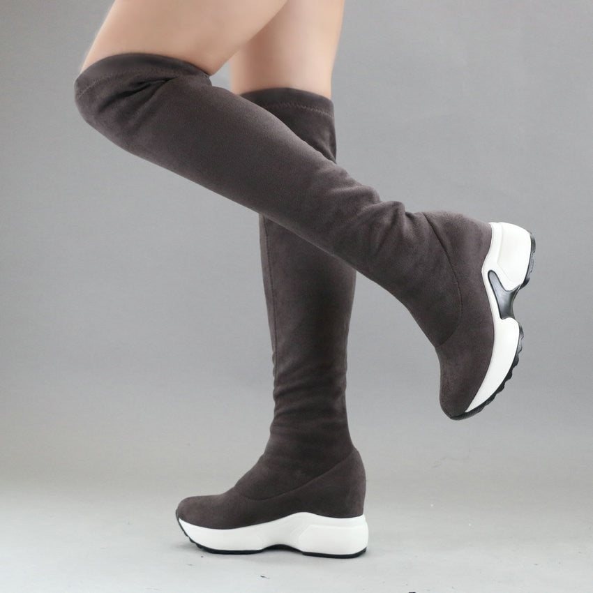 Peris Gems  dark grey / 3 Stretchy Knee-High Platform Winter Boots for Women SHEIN Amazon Temu