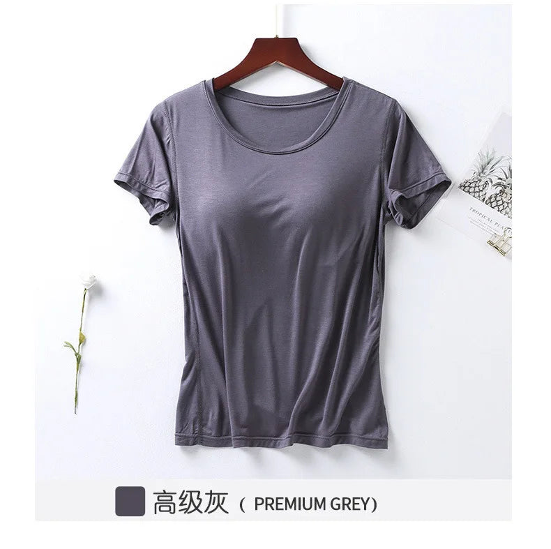 Peris Gems Dark grey / M 100% Cotton Round Neck Loose Fitting T-shirt For Women 2023 With Bra, Short Sleeved T-shirt, Plain Top, High-quality T-shirt SHEIN Amazon Temu