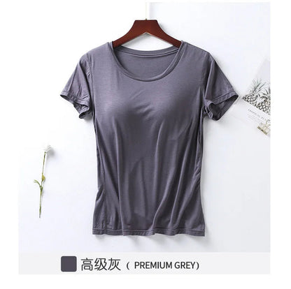 Peris Gems Dark grey / M 100% Cotton Round Neck Loose Fitting T-shirt For Women 2023 With Bra, Short Sleeved T-shirt, Plain Top, High-quality T-shirt SHEIN Amazon Temu