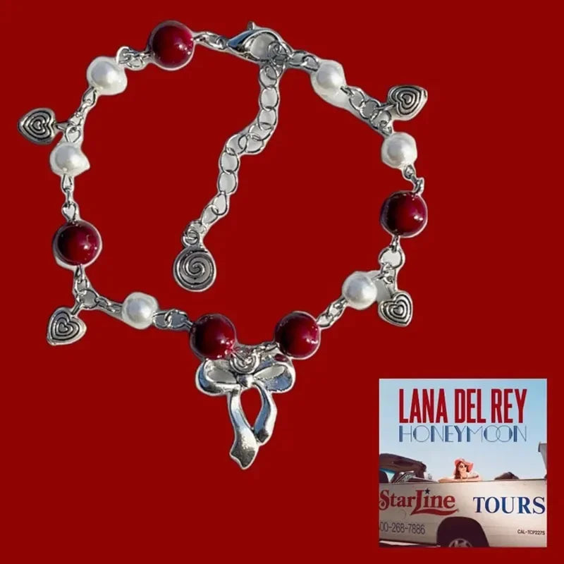 Peris Gems Dark Red Lana Del Rey Honeymoon Bracelet heart Beaded y2k SHEIN Amazon Temu