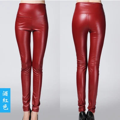 Peris Gems  dark red / S Warm High Waisted Stretchy Pencil PU Leather Leggings for Women Warm High Waist Stretchy PU Leather Leggings for Women SHEIN Amazon Temu