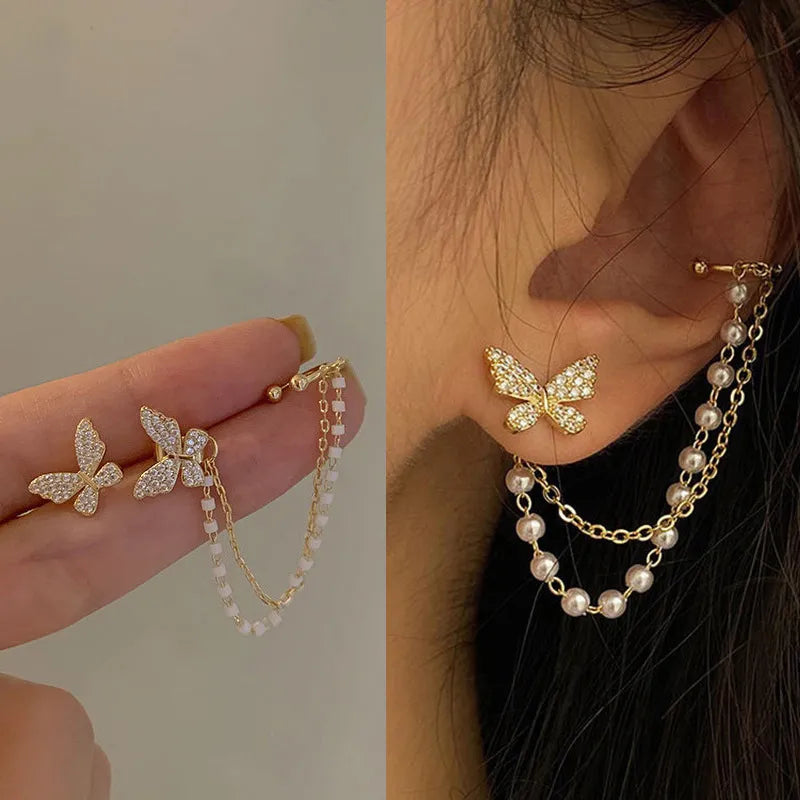 Peris Gems  Elegant Diamond Butterfly Stud Chain Earrings for Women SHEIN Amazon Temu