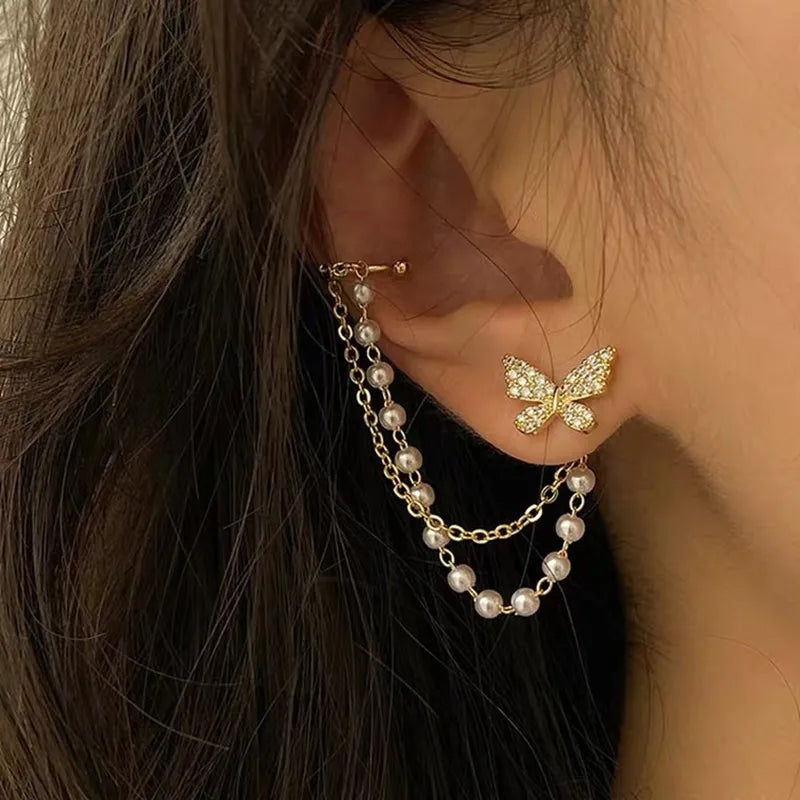 Peris Gems  Elegant Diamond Butterfly Stud Chain Earrings for Women SHEIN Amazon Temu