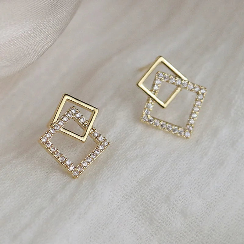 Peris Gems  ES3588 Korean Geometric Double Layers Rhombus Earrings for Women Gold Color Crystal Temperament Earring 2024 Fashion Jewelry Gift SHEIN Amazon Temu