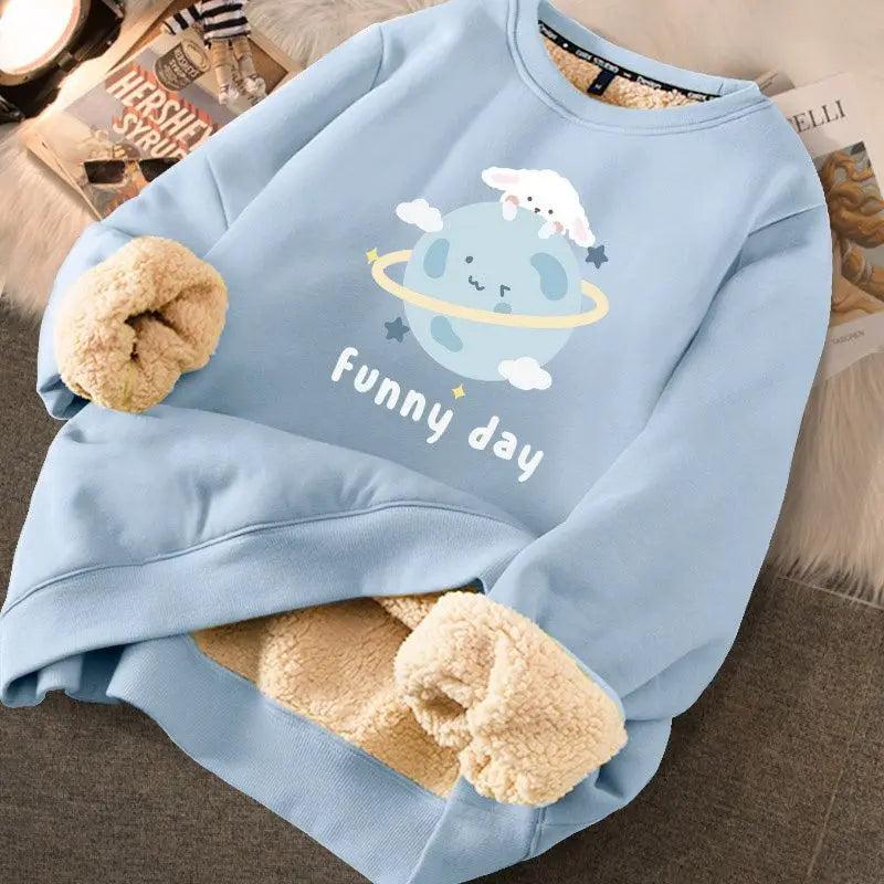 Peris Gems EVNISI Autumn Winter Women Lambswool Thicken Thermal Sweatshirts Printed Cute Fleece Warm Hoodies Women Casual Loose Sweatshirts SHEIN Amazon Temu