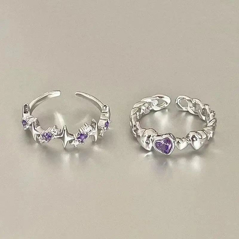 Peris Gems Fashion Shiny Purple Rhinestone Opening Couple Rings for Women Men Vintage Crystal Star Adjustable Ring Lover Y2K Jewelry SHEIN Amazon Temu