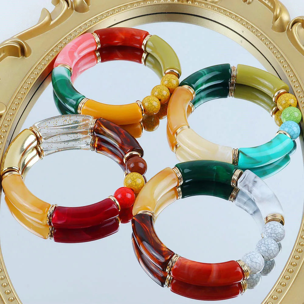 Peris Gems FishSheep New Colorful Acrylic Bamboo Bracelets For Women Stretch Resin Beads Elbow Cuff Charm Bracelets &amp; Bangles Y2K Jewelry SHEIN Amazon Temu