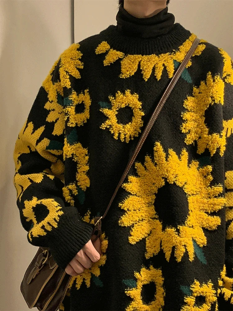Peris Gems  Flocking Sunflower Print Baggy Streetwear Sweatshirts Unisex SHEIN Amazon Temu