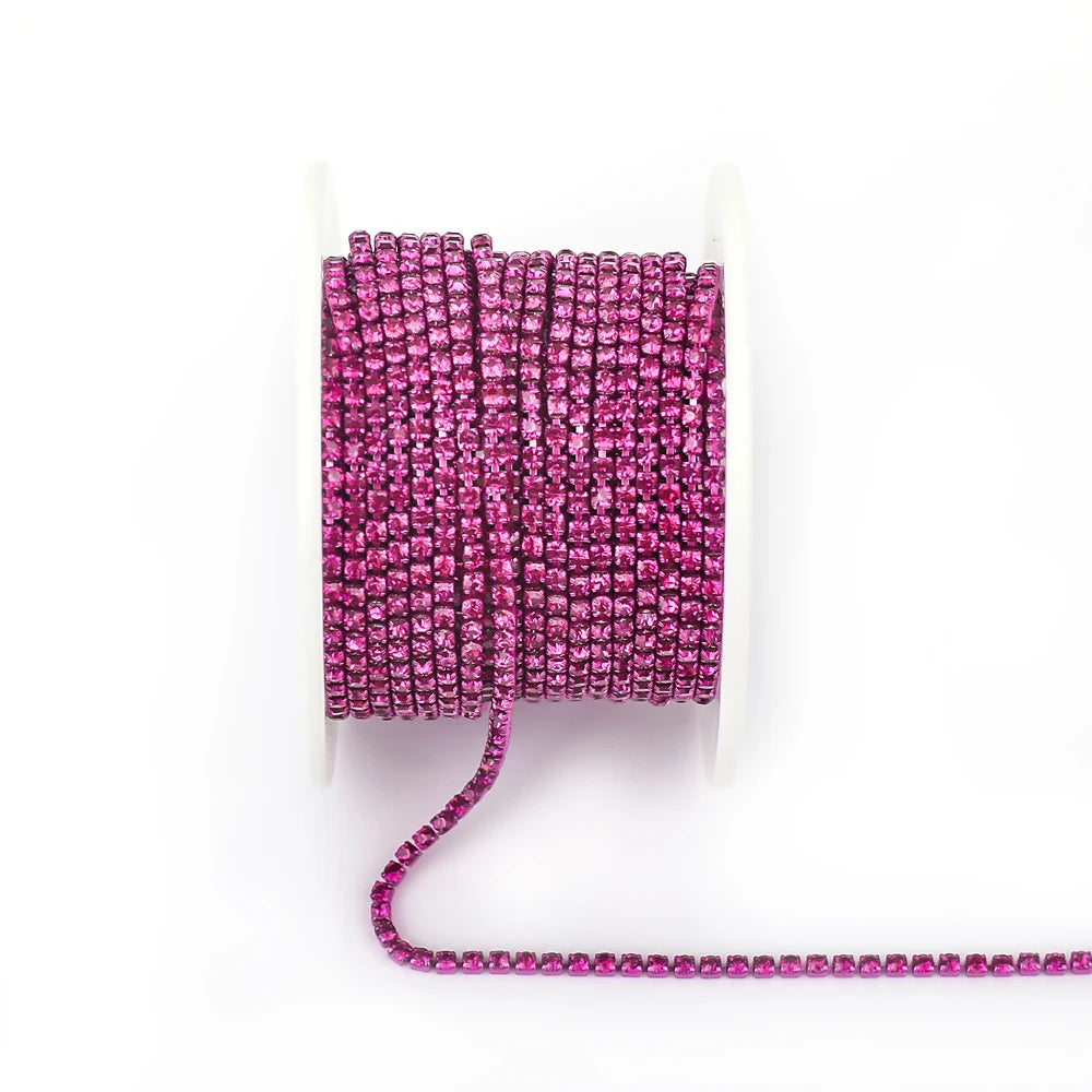 Peris Gems Fuchsia / SS6--10Yards 10 Yards Glass crystal Strass Rhinestone Cup Chain Sew On Diamond Glue-On Close Chains Glitter Trim Cup Chain sew on Garment G12 SHEIN Amazon Temu
