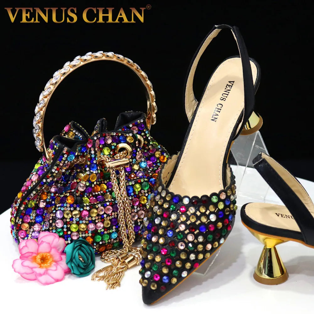Peris Gems  Full Gold Colored Diamond 2pc Shoes and Purse Set SHEIN Amazon Temu