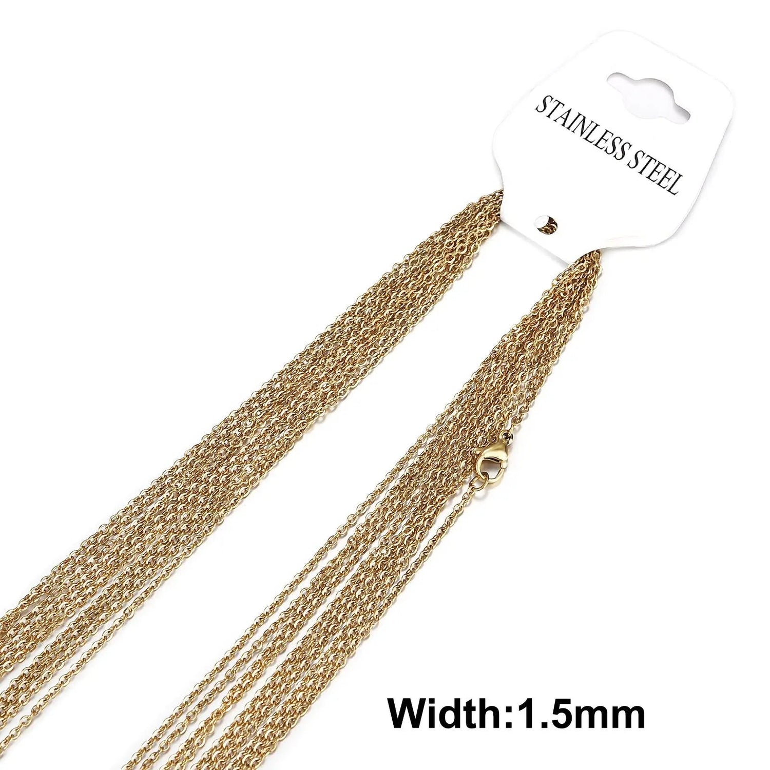 Peris Gems Gold Color-1.5mm / 50cm 10pcs Gold Color Stainless Steel Link 45/50/55/60CM Bulk Necklace Chains Jewelry Cuban Chains Wholesale Chain Chokers DIY Crafts SHEIN Amazon Temu