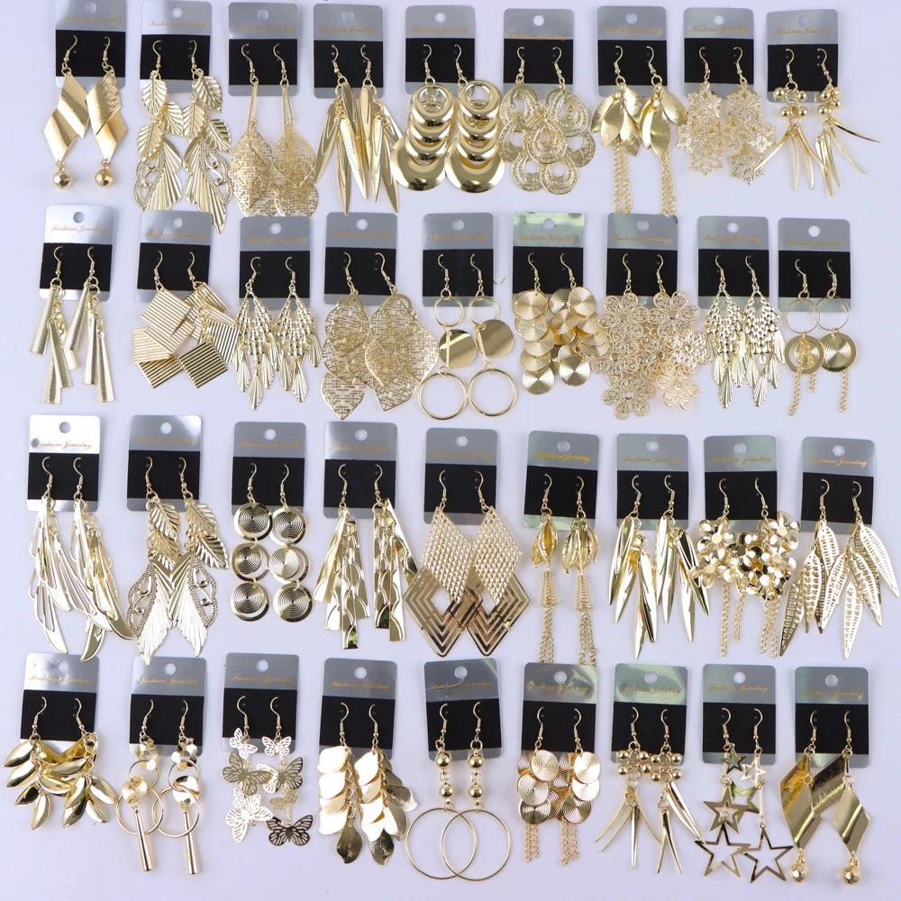 Peris Gems gold color / 10pairs 10/20/30/50Pairs Bohemian Fashion Butterfly Leaf Spiral Waterdrops Pendant Earrings For Women Charm Jewelry Party Gift Wholesale SHEIN Amazon Temu