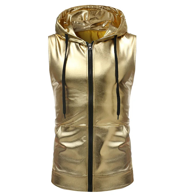 Peris Gems  gold / M Shiny Metallic Silver and Gold Sleeveless Hoodies for Men SHEIN Amazon Temu