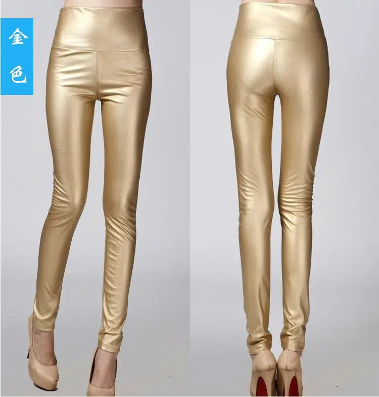 Peris Gems  Gold / S Warm High Waisted Stretchy Pencil PU Leather Leggings for Women Warm High Waist Stretchy PU Leather Leggings for Women SHEIN Amazon Temu