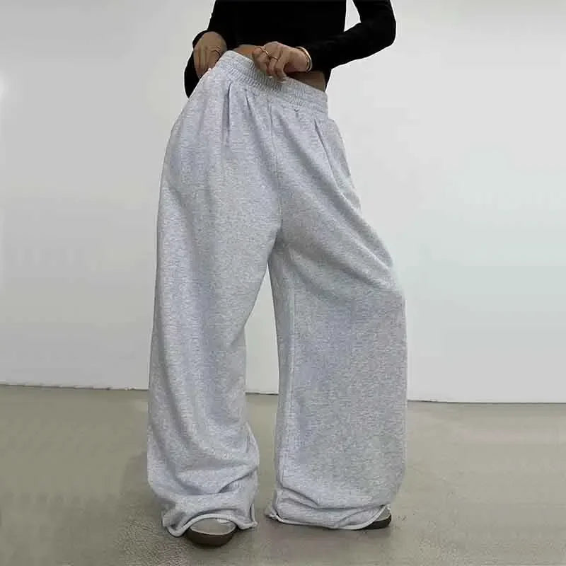 Peris Gems GRAY / XL 100% Cotton Loose Wide Leg Pants Women Fall Fashion Japanese High Waist Drawstring Casual Sweatpants Y2K Hip Hop Streetwear New SHEIN Amazon Temu