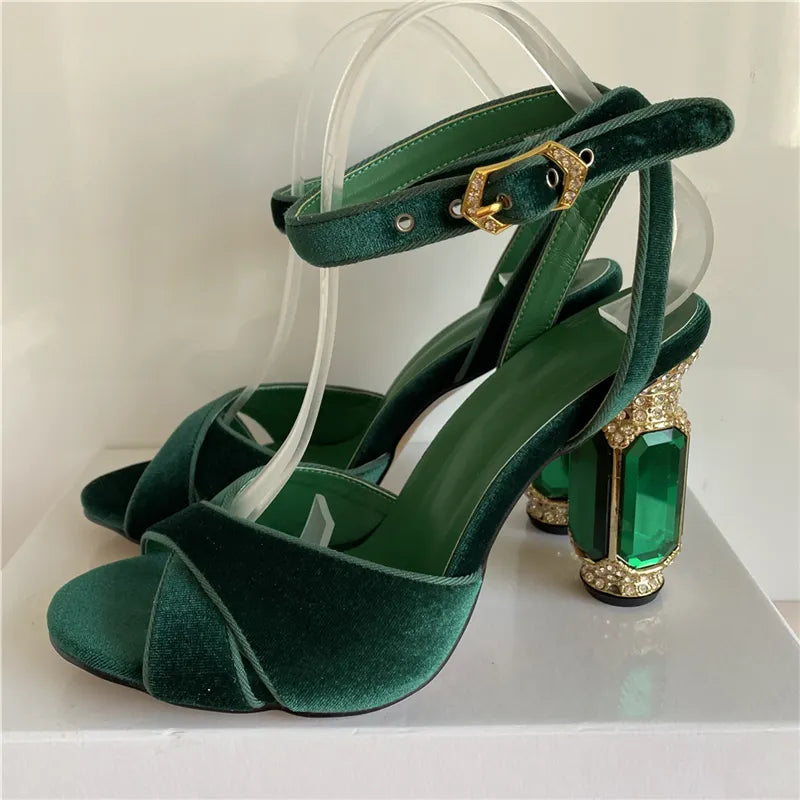 Peris Gems  Green / 35 Luxurious Velvet Diamond High Heel Shoes for Women SHEIN Amazon Temu