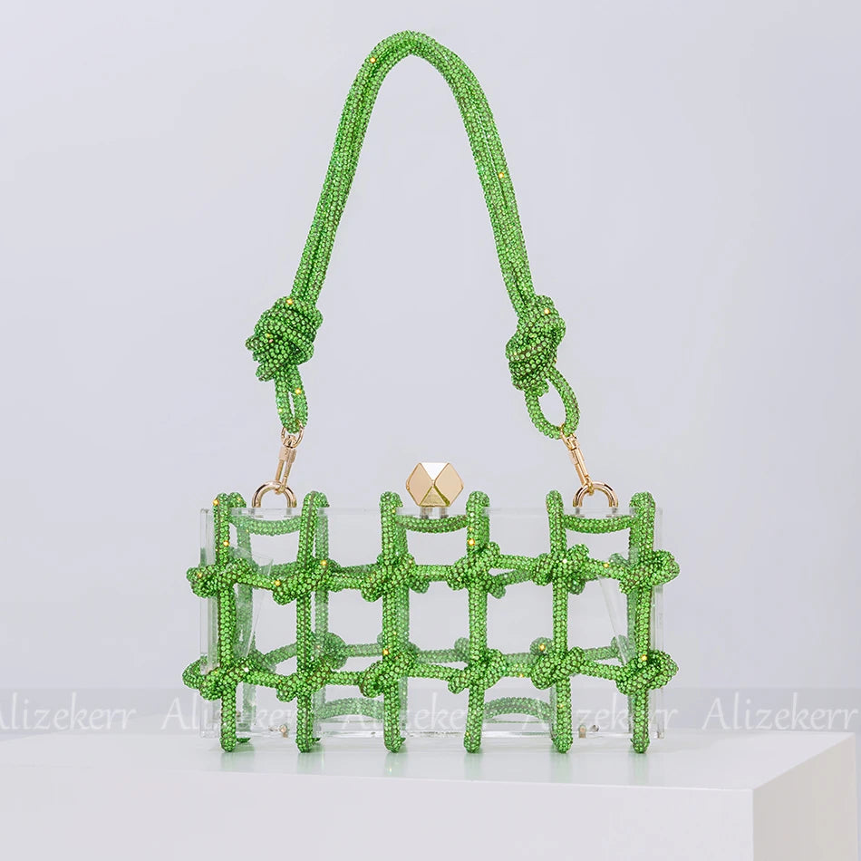 Peris Gems  Green / L19 x W6 x H9.5cm Clear Transparent Diamond Rope Purse for Women SHEIN Amazon Temu