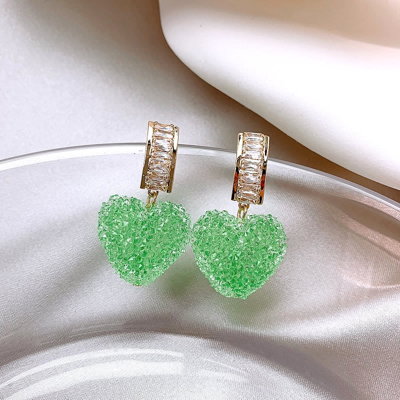 Peris Gems  Green Love Pink Heart Dangle Earrings | Candy Style Women&