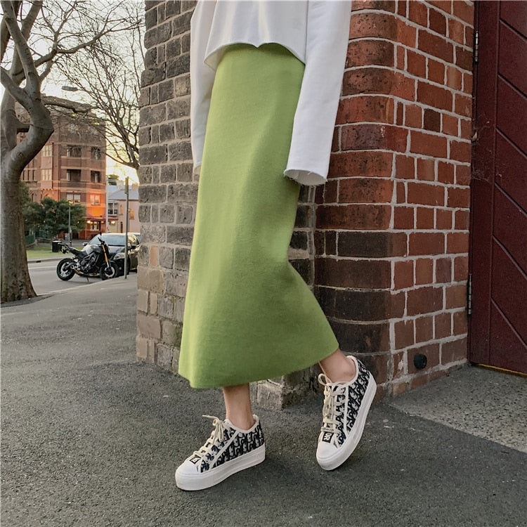 Peris Gems  Green / One size High Waist Elastic Long Knitted Pencil Skirt for Women | Wool Skirt High Waist Elastic Long Knitted Pencil Skirt for Women SHEIN Amazon Temu