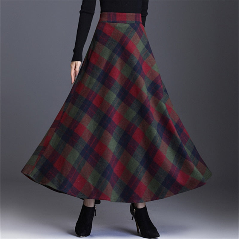 Peris Gems  Green / S Thick Long Plaid Skirt for Women | Pleated Wool Skirt SHEIN Amazon Temu