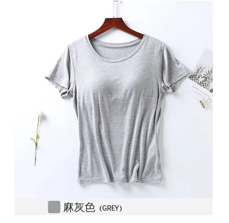 Peris Gems grey / M 100% Cotton Round Neck Loose Fitting T-shirt For Women 2023 With Bra, Short Sleeved T-shirt, Plain Top, High-quality T-shirt SHEIN Amazon Temu