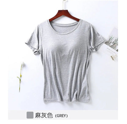 Peris Gems grey / M 100% Cotton Round Neck Loose Fitting T-shirt For Women 2023 With Bra, Short Sleeved T-shirt, Plain Top, High-quality T-shirt SHEIN Amazon Temu