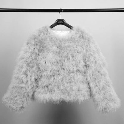 Peris Gems  Grey / XS Coat Bust 88cm Thick Fluffy Feather Winter Coat Jackets for Women SHEIN Amazon Temu