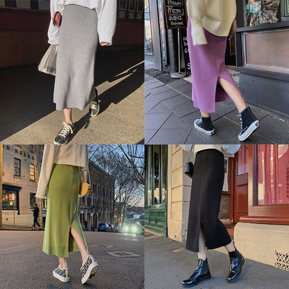 Peris Gems  High Waist Elastic Long Knitted Pencil Skirt for Women | Wool Skirt High Waist Elastic Long Knitted Pencil Skirt for Women SHEIN Amazon Temu