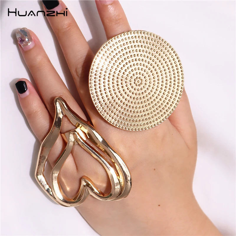 Peris Gems HUANZHI Exaggerated Large Heart Flower Rings Irregular Vintage Chunky Cross Y2K Party Show Jewelry for Women New SHEIN Amazon Temu