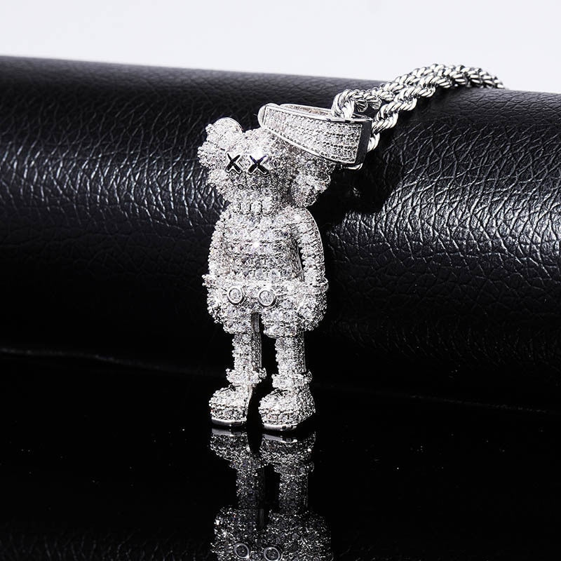 Peris Gems  Iced Out KAWS Necklace | Silver Diamond Necklace Unisex SHEIN Amazon Temu