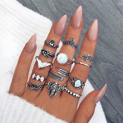 Peris Gems JZ-2027 10 Pcs/Set Sweet Crystal Leaf Flower Moon Star Opening Heart Rings for Women Fashion Geometric Gold Imitation Pearl Ring Jewelry SHEIN Amazon Temu