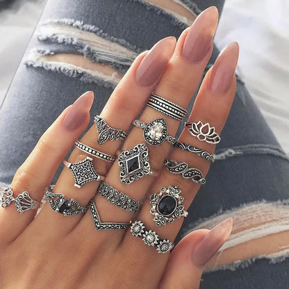 Peris Gems JZ-2143 10 Pcs/Set Sweet Crystal Leaf Flower Moon Star Opening Heart Rings for Women Fashion Geometric Gold Imitation Pearl Ring Jewelry SHEIN Amazon Temu