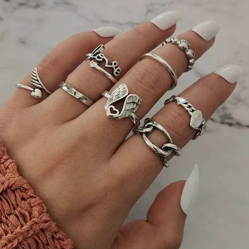 Peris Gems JZ-2436 10 Pcs/Set Sweet Crystal Leaf Flower Moon Star Opening Heart Rings for Women Fashion Geometric Gold Imitation Pearl Ring Jewelry SHEIN Amazon Temu