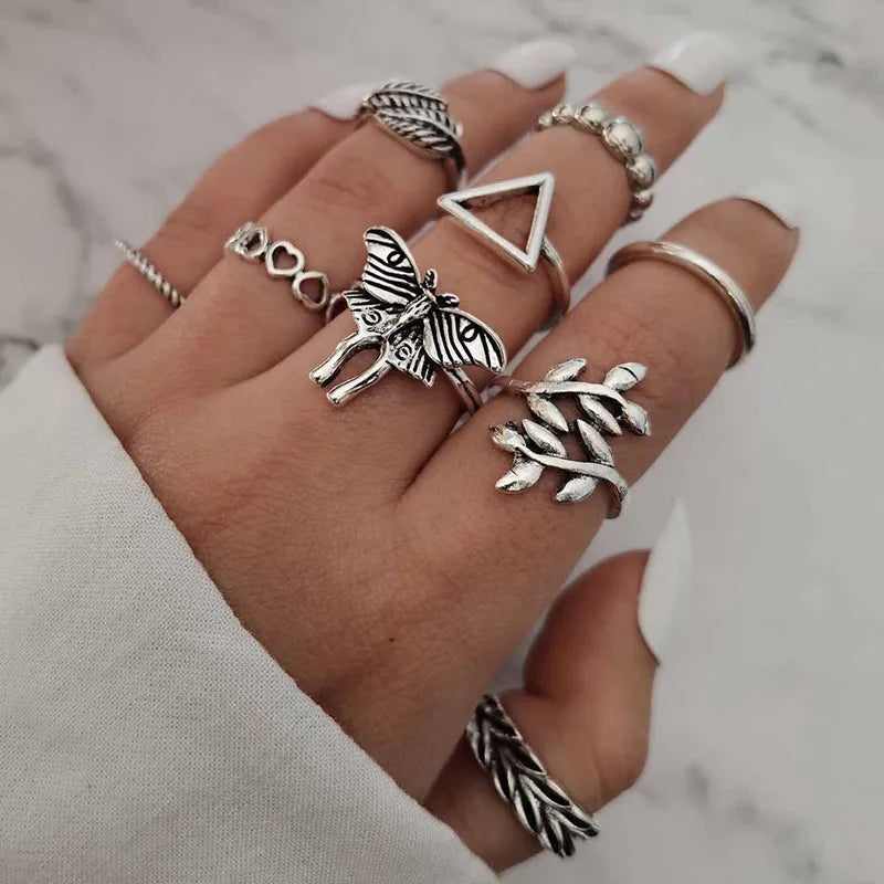 Peris Gems JZ-2438 10 Pcs/Set Sweet Crystal Leaf Flower Moon Star Opening Heart Rings for Women Fashion Geometric Gold Imitation Pearl Ring Jewelry SHEIN Amazon Temu