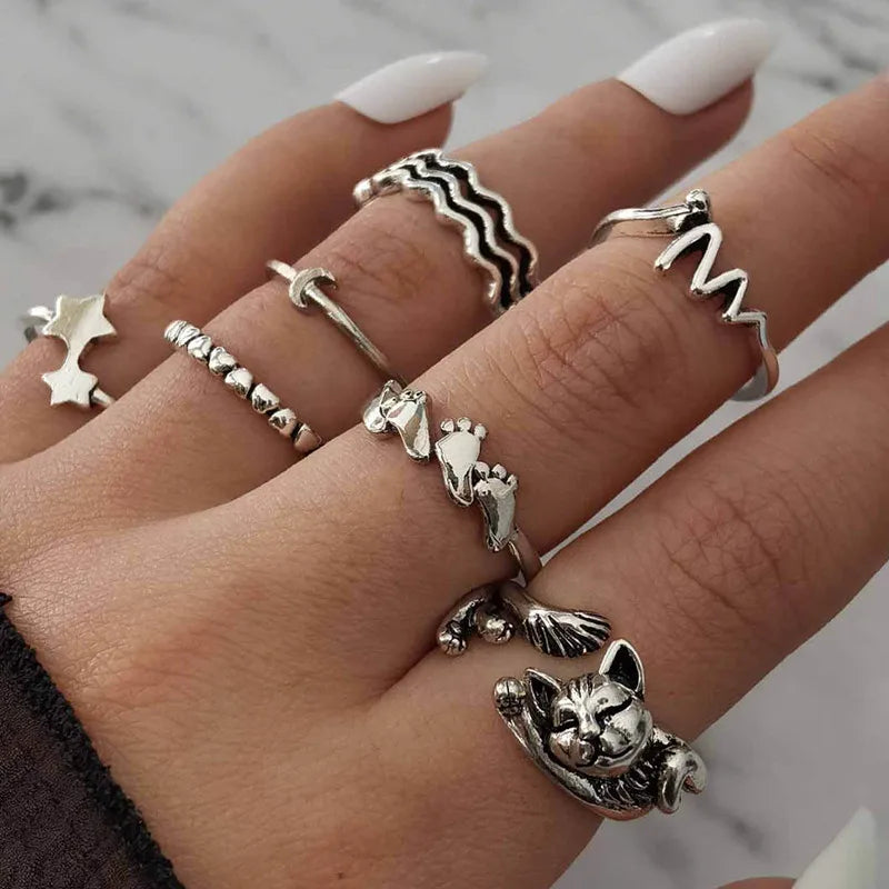 Peris Gems JZ-2442 10 Pcs/Set Sweet Crystal Leaf Flower Moon Star Opening Heart Rings for Women Fashion Geometric Gold Imitation Pearl Ring Jewelry SHEIN Amazon Temu
