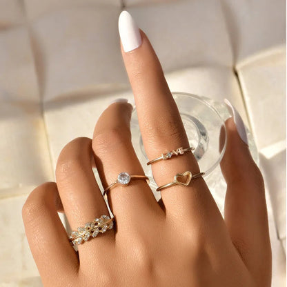 Peris Gems JZ-2454 10 Pcs/Set Sweet Crystal Leaf Flower Moon Star Opening Heart Rings for Women Fashion Geometric Gold Imitation Pearl Ring Jewelry SHEIN Amazon Temu
