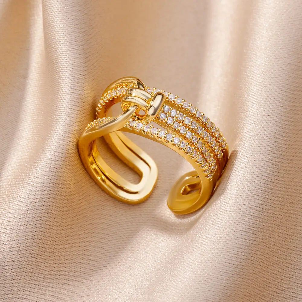 Peris Gems  JZ4457G / Resizable Classic Intertwined Cuban Chain Rings for Women SHEIN Amazon Temu