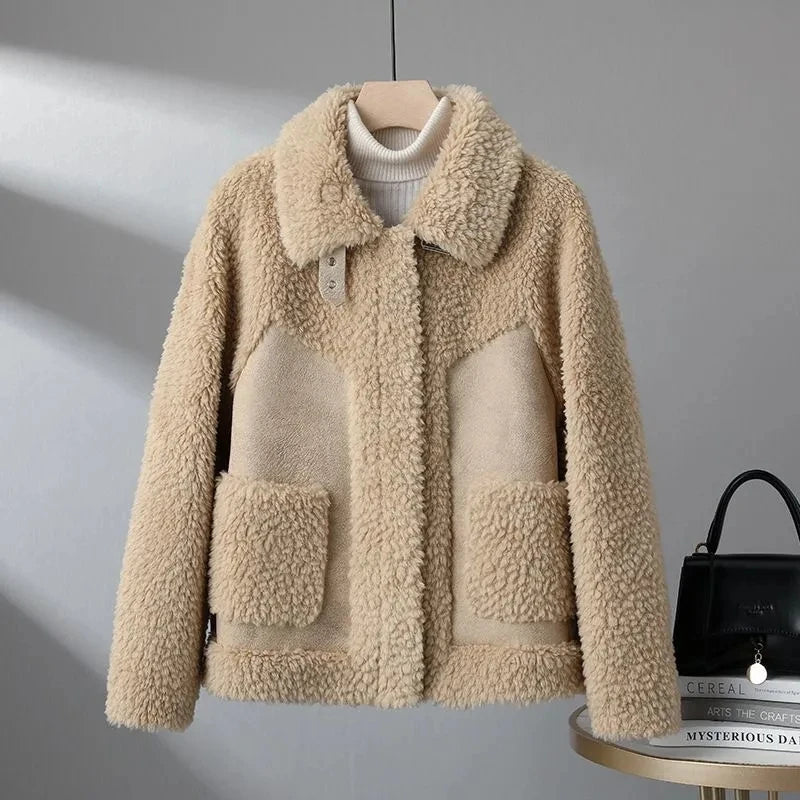 Peris Gems  Khaki / M 45-52.5kg Fluffy Autumn Winter Lambswool Coat Jacket for Women SHEIN Amazon Temu